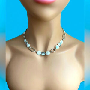 BRIGHTON  PEBBLE AND PEARL NECKLACE silver plated with beautiful stones